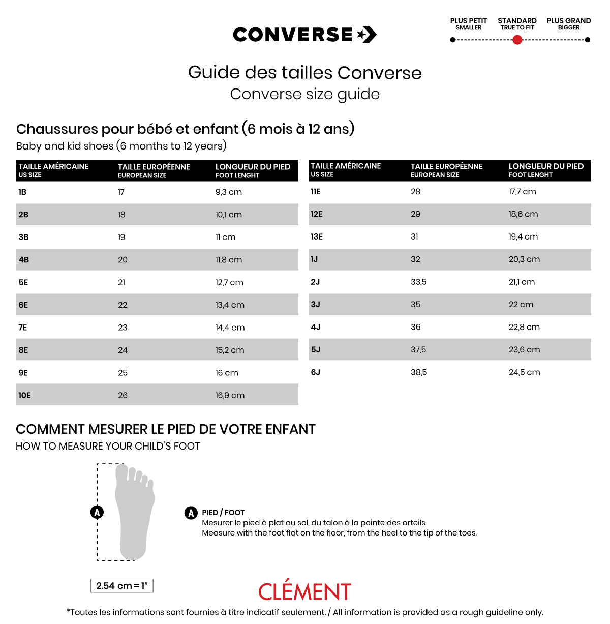 guide de taille converse