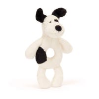 Peluche Hochet Chiot Noir & Crème