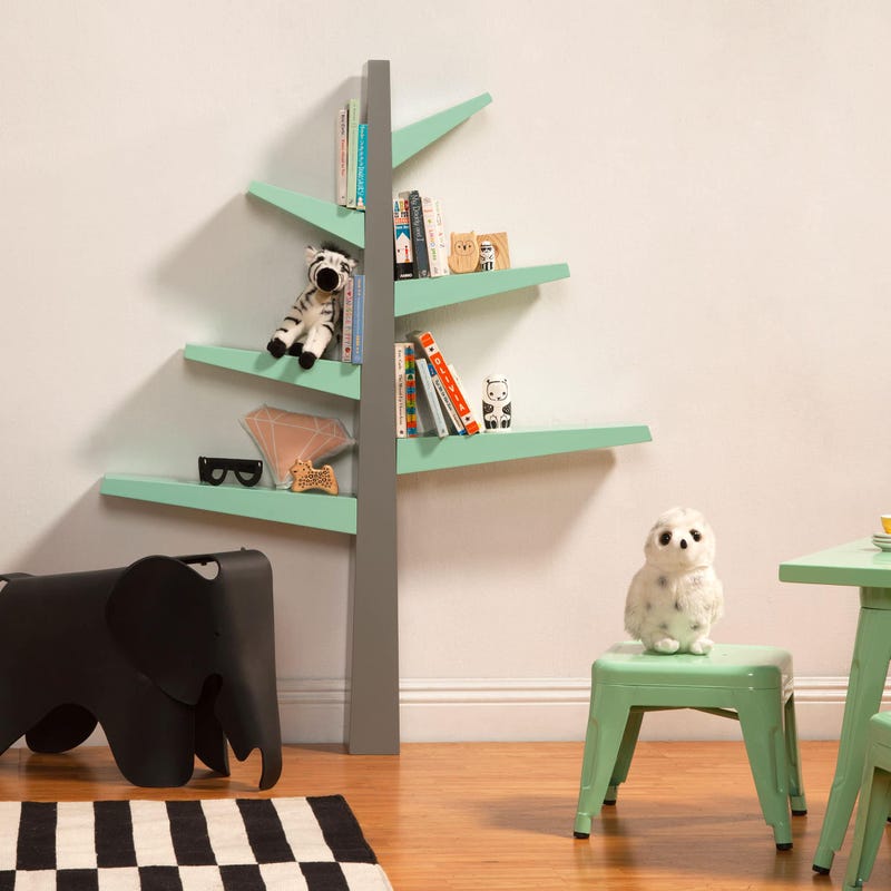 Spruce Tree Bookcase - Grey and Cool Mint