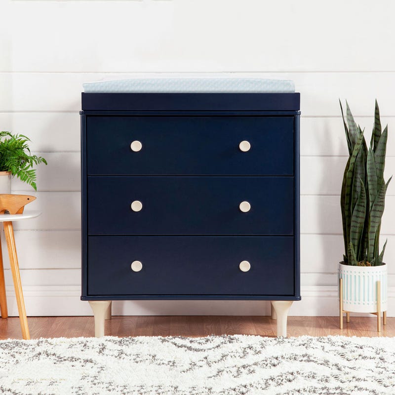 Babyletto Lolly 3-Drawer Changer Dresser with Removable Changing Tray - Navy / Washed Natural