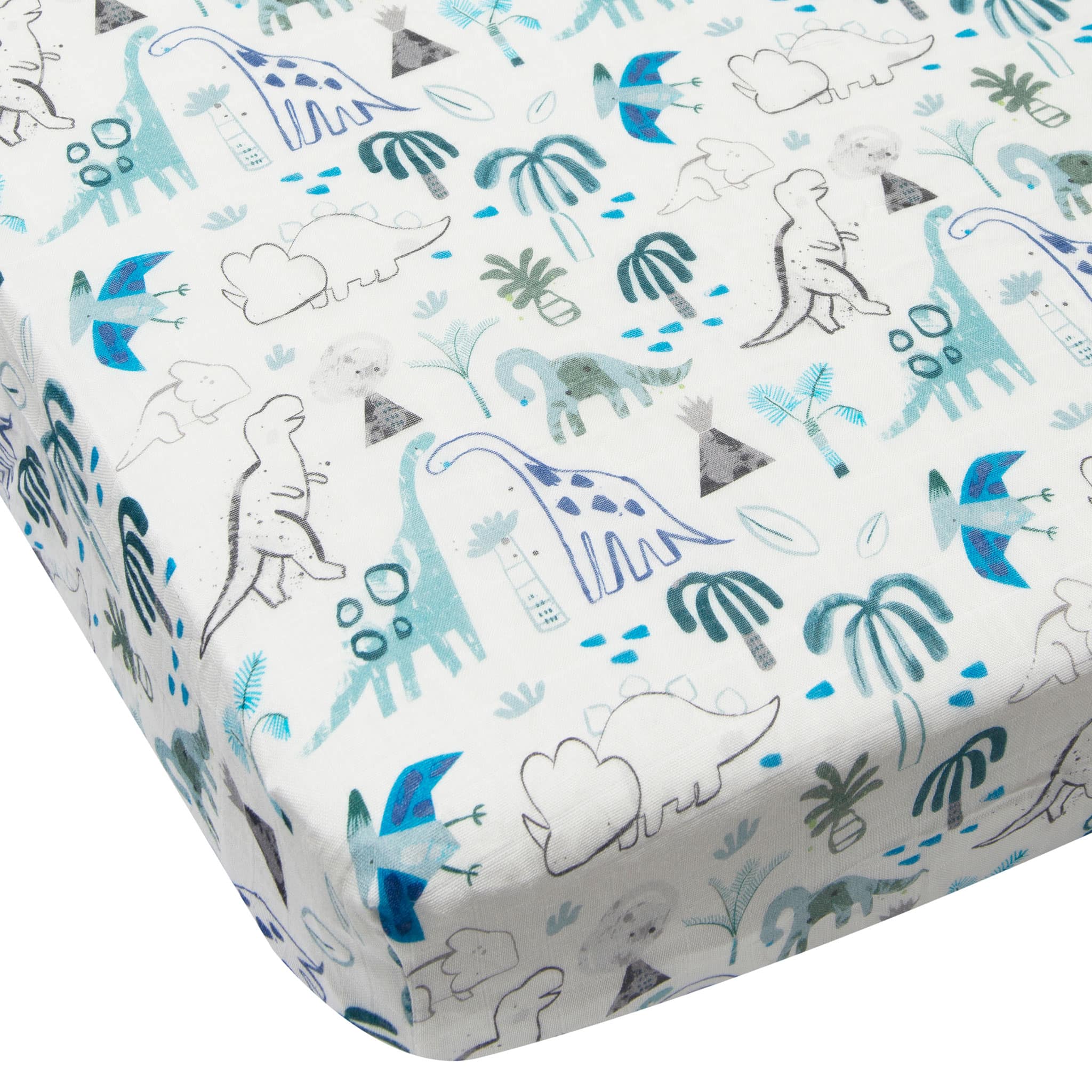 Bamboo Muslin Fitted Crib Sheet Dinosaurs Begins