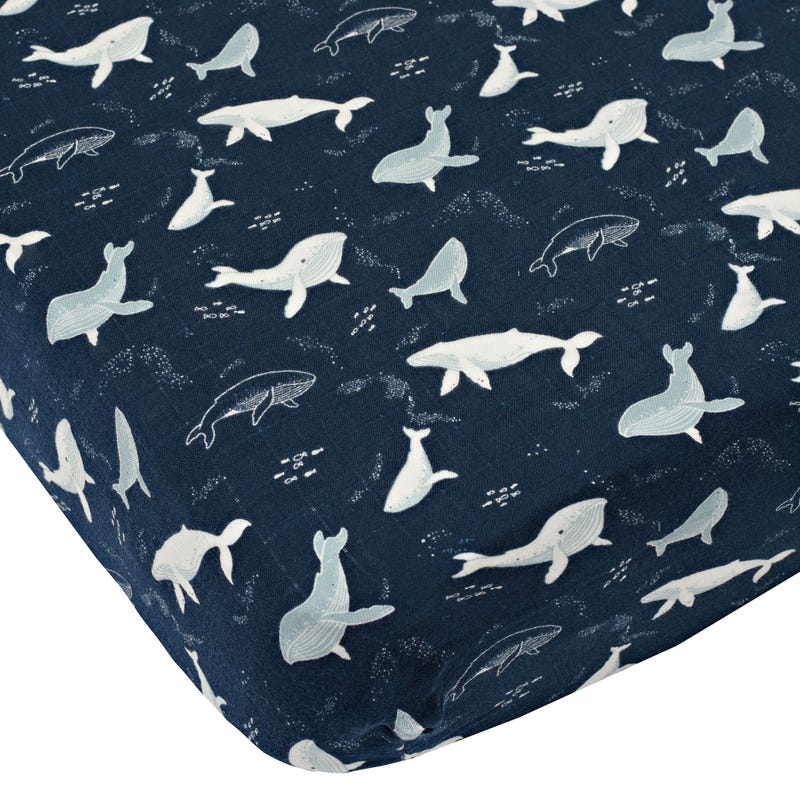 Bamboo Muslin Fitted Crib Sheet - Whales
