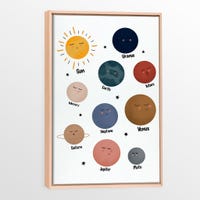 Canvas with Natural Wood Frame - Planets