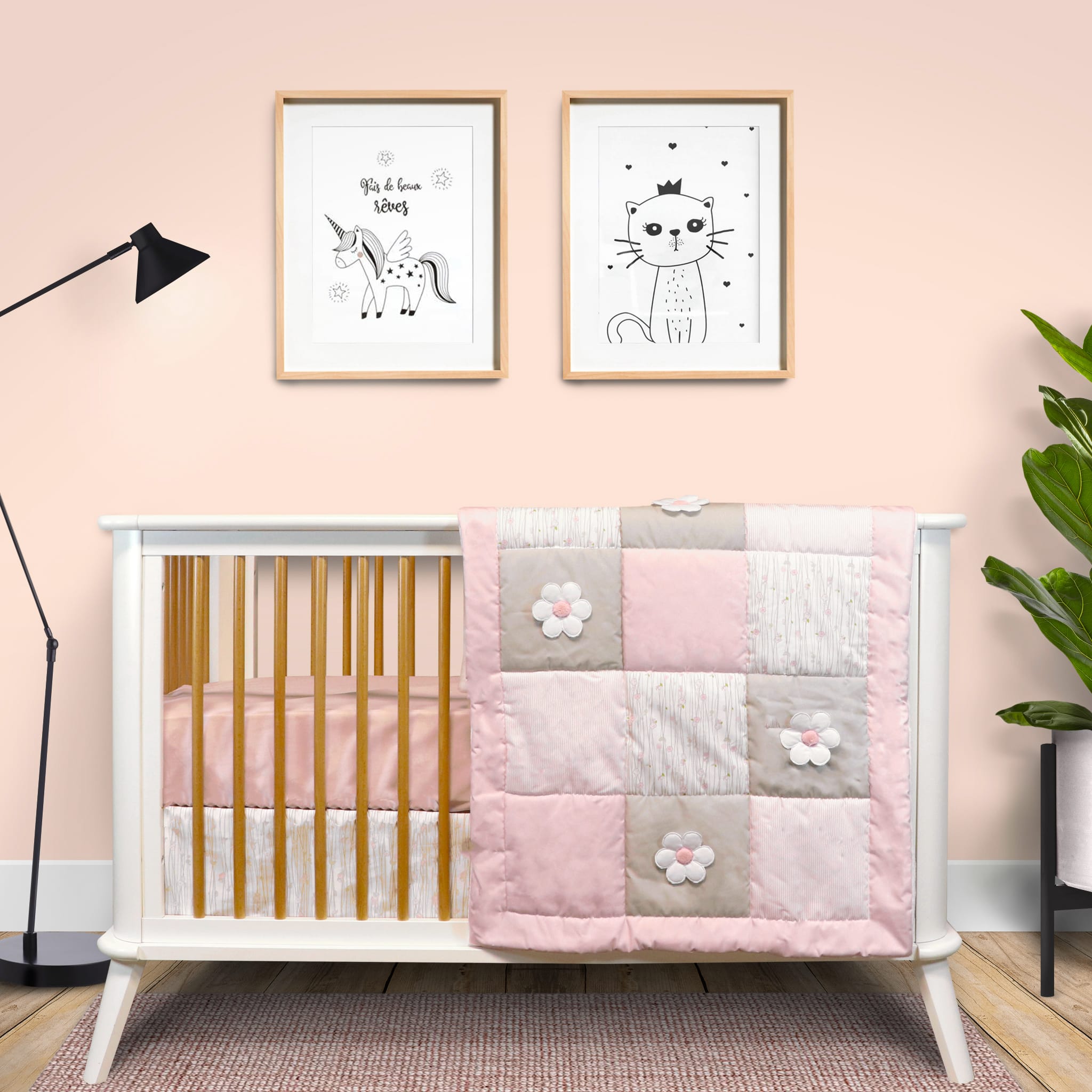 Pitchounette 3 Piece Crib Bedding Set Mona Flowers Clement