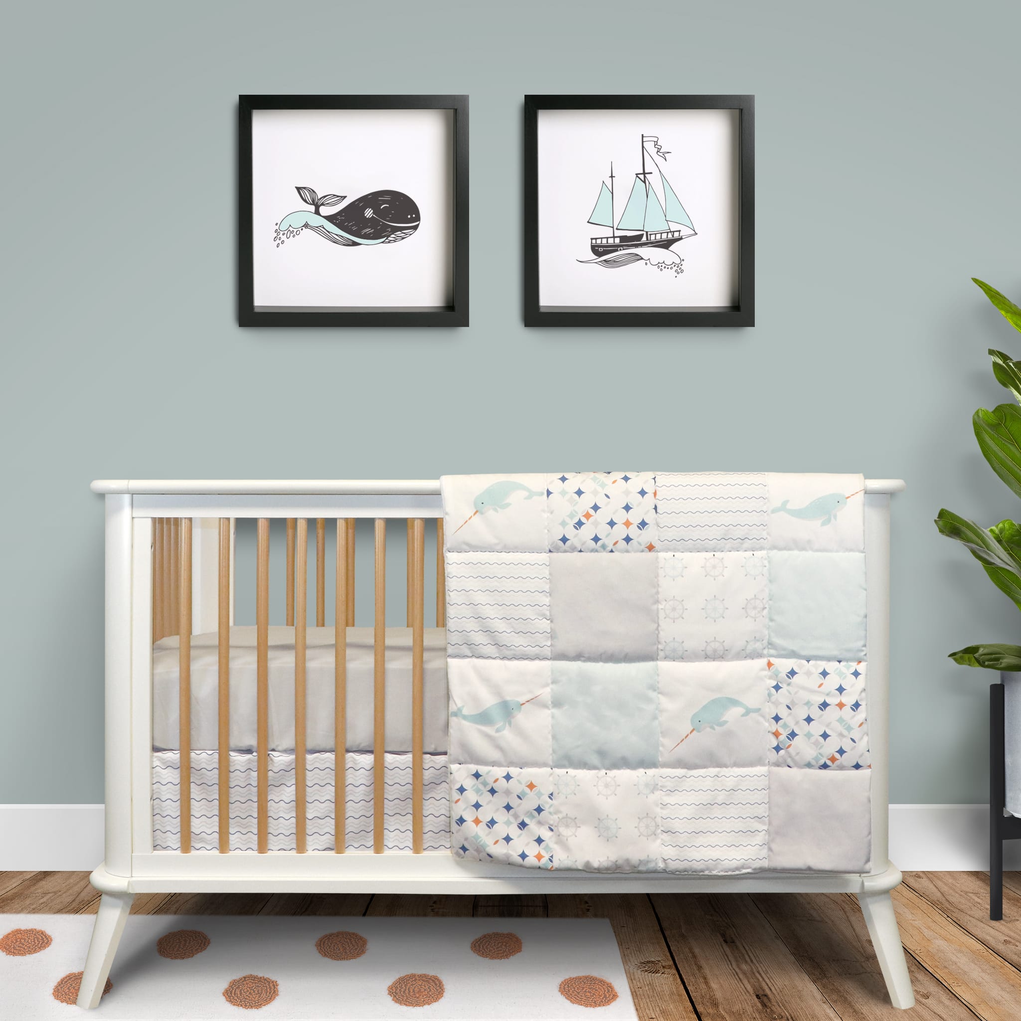 Pitchounette 3 Piece Crib Bedding Set Narwhal Clement