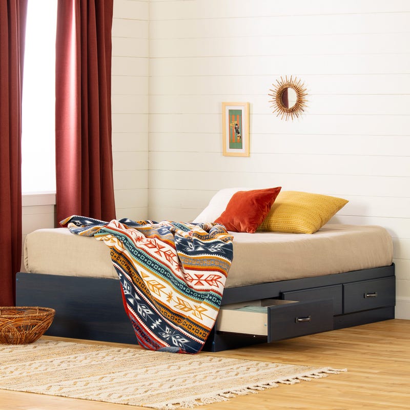 South Shore Furnitures Mates Bed with 3 Drawers - Ulysses Blueberry