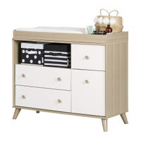 Yodi Changing Table with Drawers - Soft Elm and Pure White