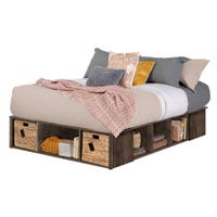 Lit Double avec Paniers de Rangement - Avilla Chêne d'Automne