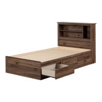 Twin Bed and Headboard Set - Yodi Natural Walnut