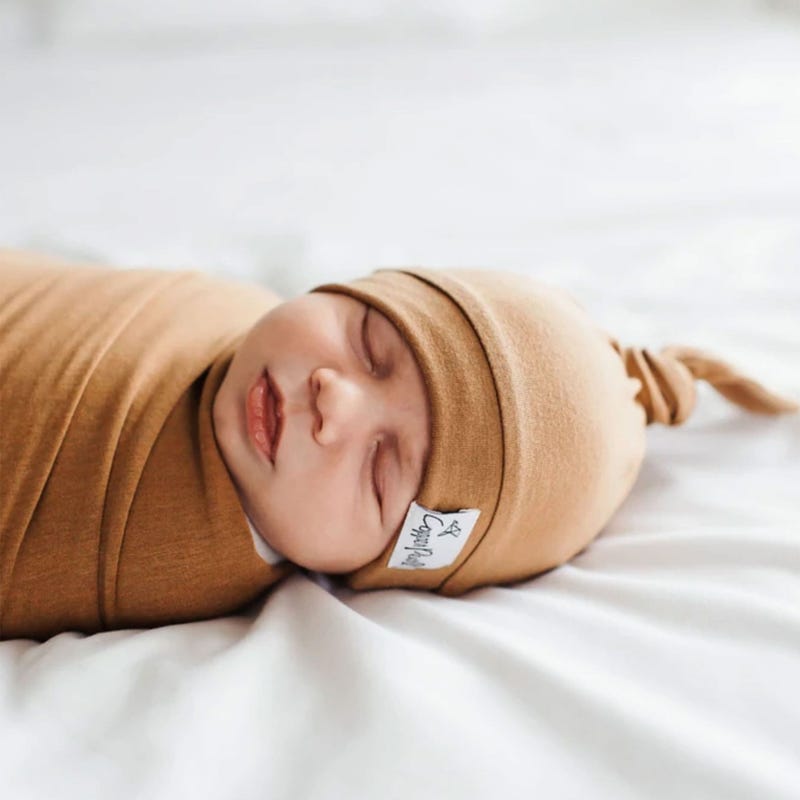Copper Pearl Top Knot Hat 0-4m - Camel