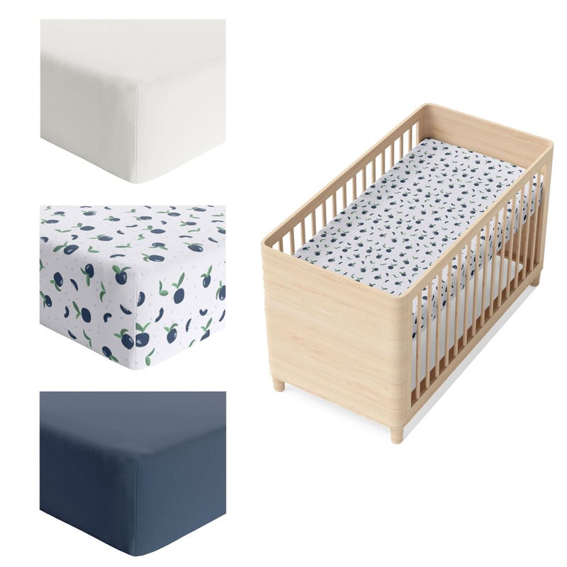 Bundle 3 Crib Fitted Sheet - Navy / Blueberry/ Ivory