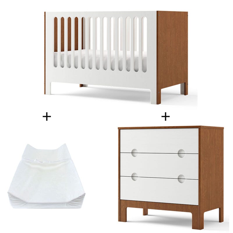 Crib + 3-Drawers Dresser + Changing Pad - Cupcake Moisson and White