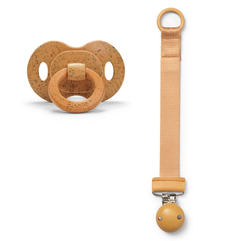 Elodie Pacifier + Pacifier Clip Wood - Gold