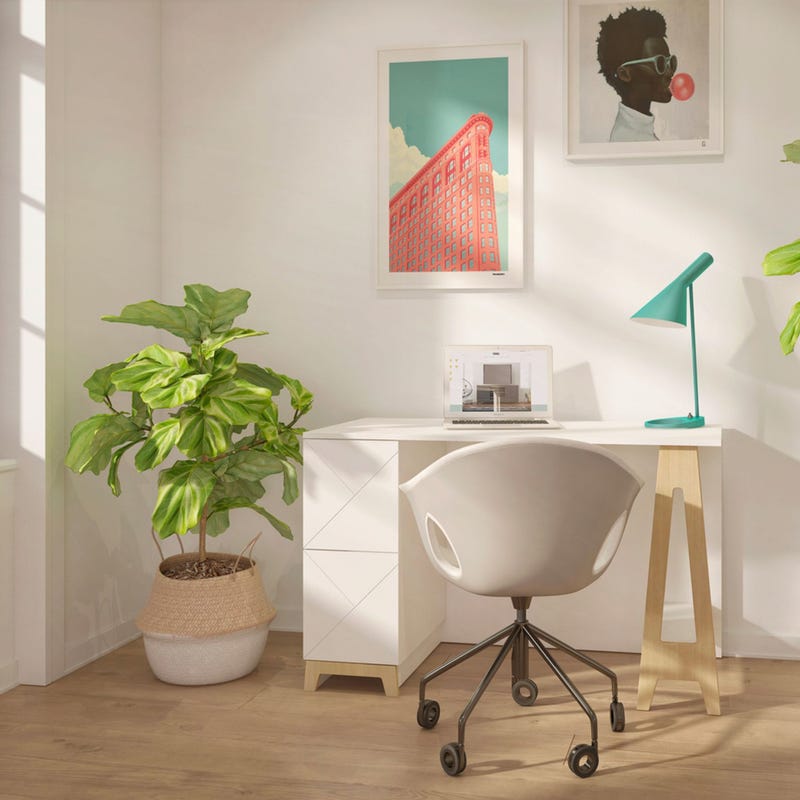 Nexera Atypik 2-Drawer Desk - White / Natural Plywood