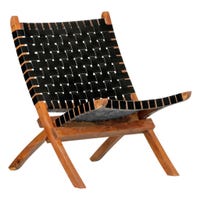 Woven Leather Lounge Chair Balka - Matte Black