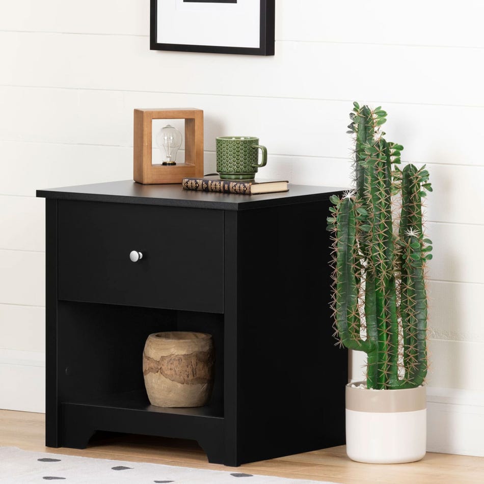 South Shore Furnitures Vito 1-Drawer Nightstand - Pure Black