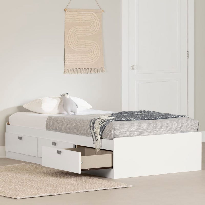 South Shore Furnitures Spark Twin Mates Bed with Drawers - Pure White