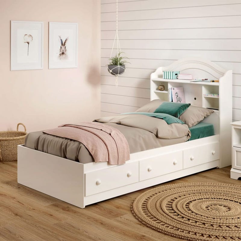 Savannah Twin Mates Bed with 3 Drawers - Pure White