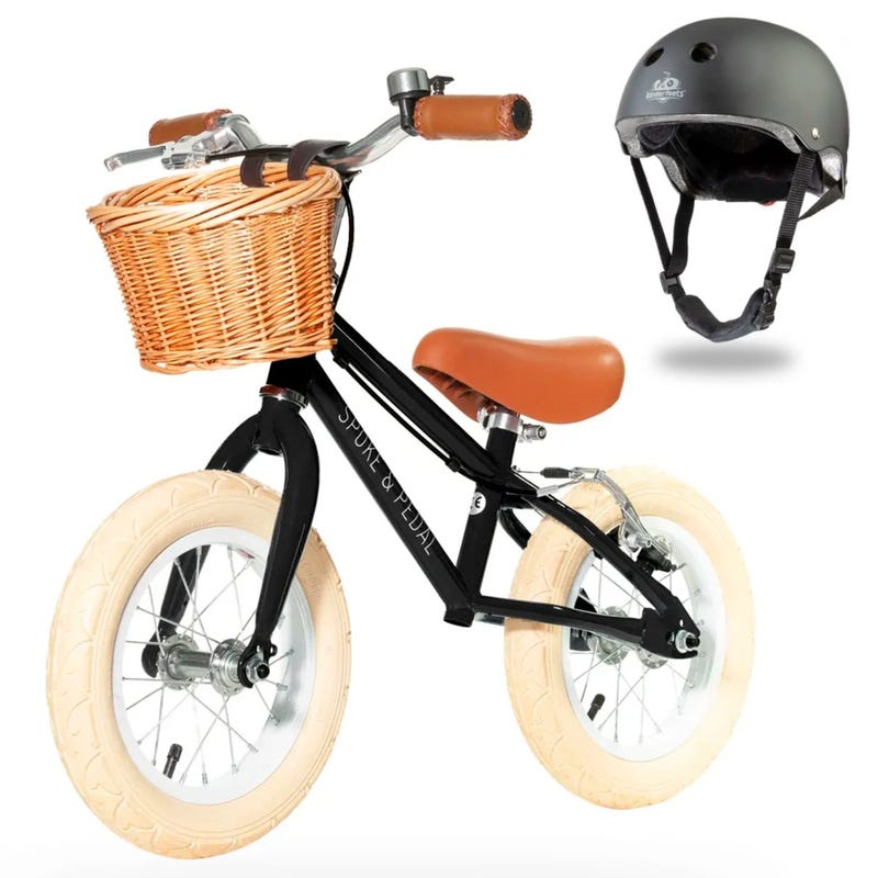 Spoke & Pedal 12" Boulevard Balance Bike Black + Kinderfeet Helmet